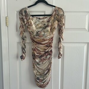 Elegant Marble Print Ruched Dress